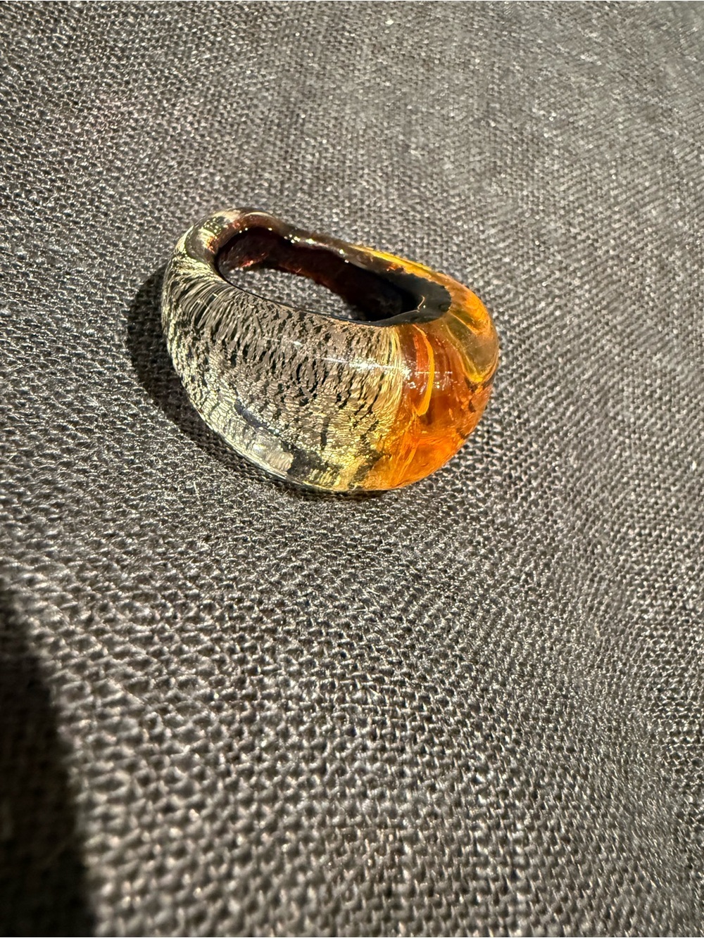 Handblown Amber and Clear Glass Decorative Ring